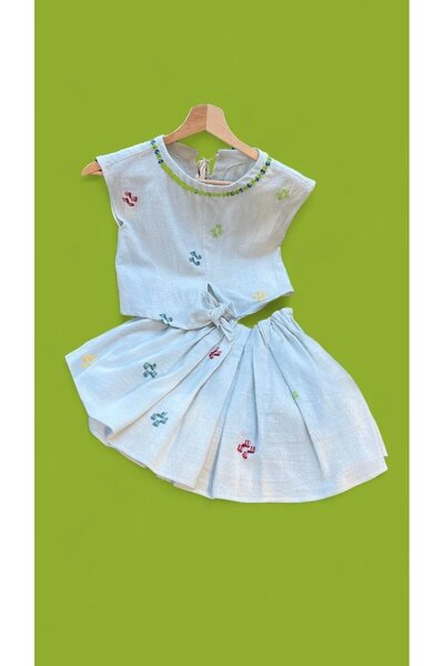 Defne Silver Dastar Woven Children's Skirt Suit