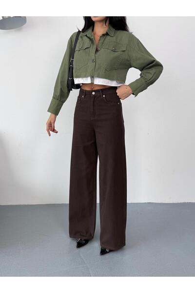 XBELLA DENİM KADIN KAHVERENGİ BAGGY JEANS YÜKSEK BEL GENİŞ PAÇA KOT PANTOLON