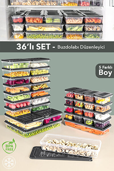 Meleni Home Set de 36 organizatoare pentru frigider - Organizator potrivit pentru cuptorul cu microunde Recipient de depozitare Difriz Antracit