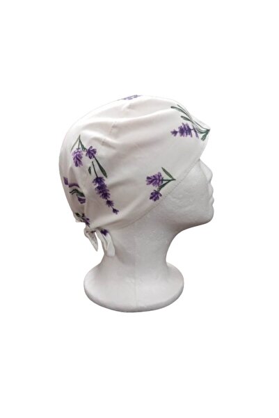 MariaCouture White Cap with Lavender Flowers, Cotton, Universal Size