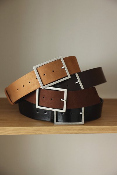 LUTVELIZADE Kemer 2504 - Antique Thin Buckle Bitter Brown Suede Women's Belt