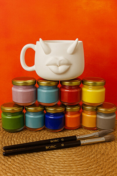 Sır'lı Art Sanat El Yapımı Seramik Boyama Seti – 10 Renk Boya ve Fırçalı Deko...