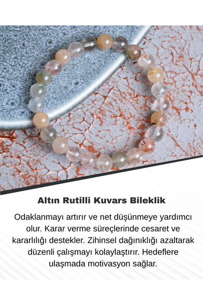 Saff Doğal Taş Altın Rutilli Kuvars Bileklik