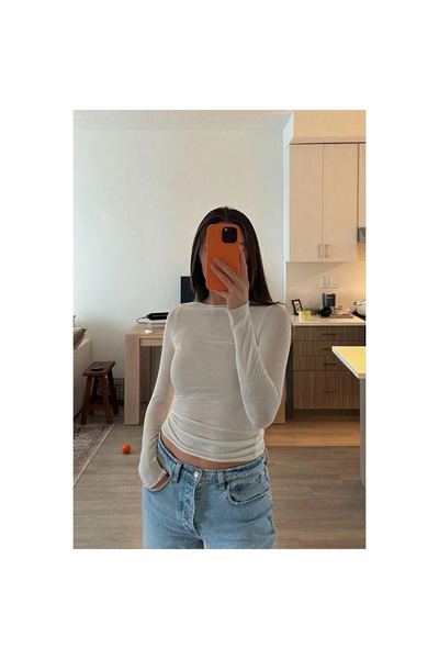 Genel Markalar Kayık Yaka Çilek Doku Transparan Body