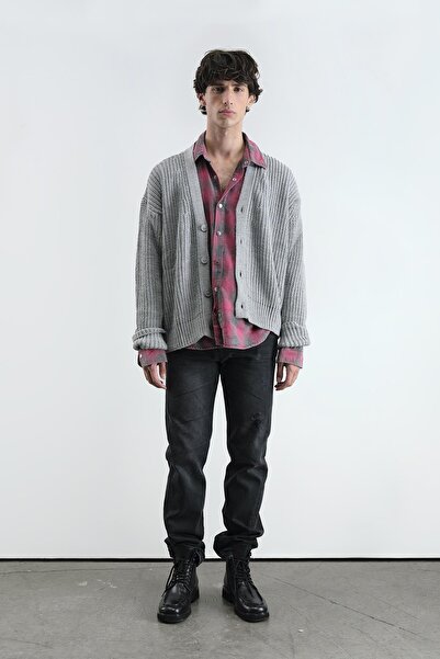 GIESTO CARDIGAN GRĂU TEXTURAT DE BAZĂ