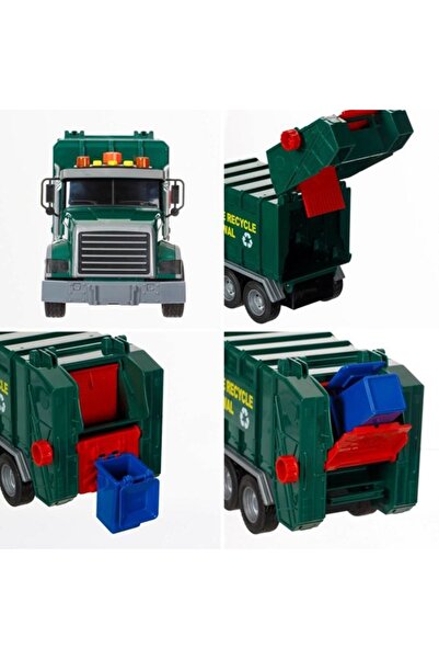ANTBRO toy vehicle recycling garbage truck with 3 bins, realistic sounds and lights, green