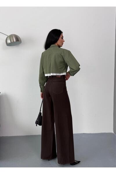 XBELLA DENİM KADIN KAHVERENGİ BAGGY JEANS YÜKSEK BEL GENİŞ PAÇA KOT PANTOLON