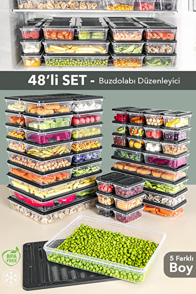 Meleni Home 48-Piece Refrigerator Organizer Set - Microwave-Safe Organizer Freezer Storage Container Anthracite