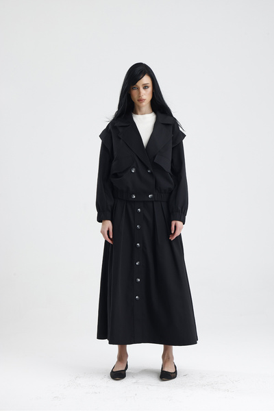 GACA COLLECTION İZLA uzun kloş önü düğmeli yan cepli etek