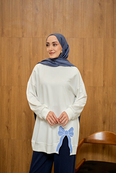 LOCCO Γυναικείο Τούνικ Εκρού με Κέντημα Φιόγκο