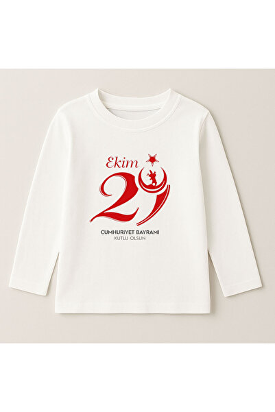 MODA 29 octombrie Ziua Republicii cu imprimeu Alb guler rotund bumbac moale B...