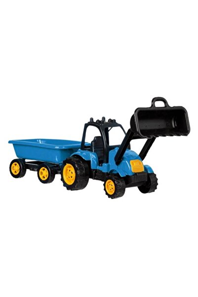 ANTBRO toy construction vehicle tractor with excavator arm and trailer, blue, plastic, 55x14x19 cm