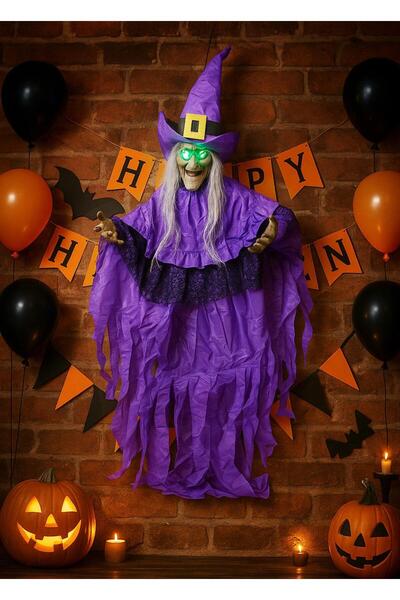 Parti Adresi Cadılar Bayramı Cadı Figürlü Asılabilir Halloween Hareketli Işık...