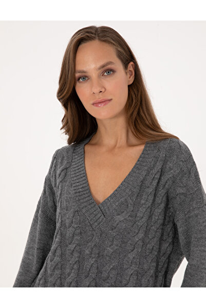 Pierre Cardin Gray Melange Knit Pattern Comfort Fit V-Neck Sweater 50311596-Vr086