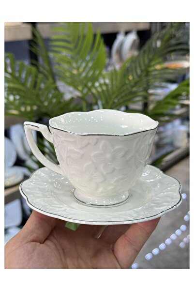 ACAR Octavia 6 Lı Lüx Porselen Çay Fincanı Gümüş