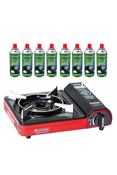 Orcamp Portatif Kamp Ocağı - Gaz Stop Emniyetli - 8 Adet 227 Kartuş - KIRMIZI