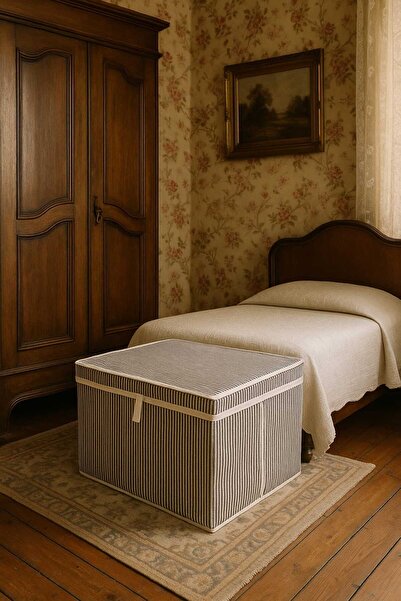 Nevvera Home Kartonlu Hurç 60x40x30 cm – Kapaklı Kumaş Saklama Kutusu (Fermuarsız, Büyük Boy)