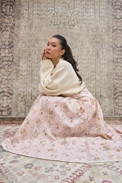 KÜÇÜĞÜM BUTİK Vintage Pink Floral Lace Balloon Seersucker Skirt