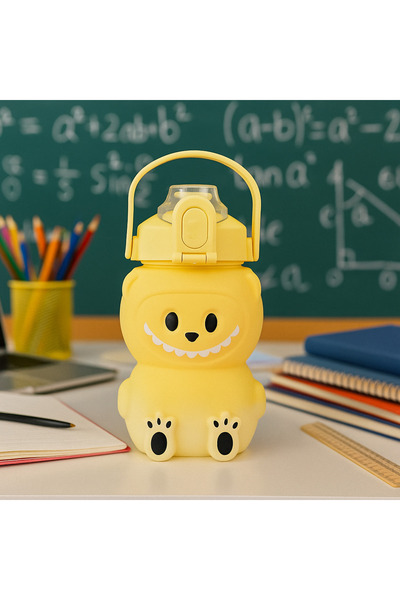 ROYALGROSS Labubu Water Bottle Yellow 1000 ml – Cute Water Bottle with Lid, Durable Water Container for School & Sports