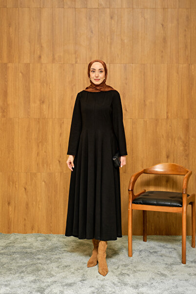 LOCCO Women's Pleated Stitch Detail Dress Black