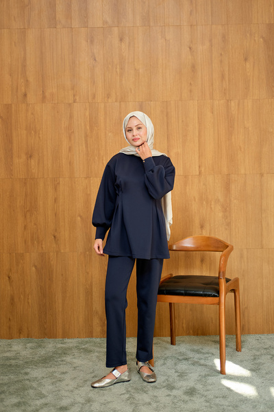 LOCCO Women's Front Pleated Suit Navy Blue