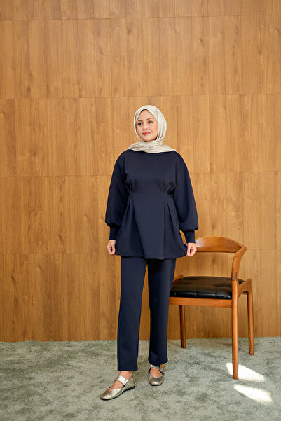 LOCCO Women's Front Pleated Suit Navy Blue