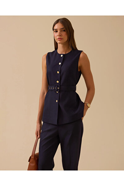 SEÇİL Belted Button Detailed Vest