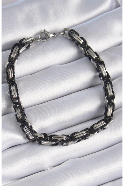 İnci 316L Çelik Siyah Gümüş Renk Kral Zincir Model Erkek Bileklik
