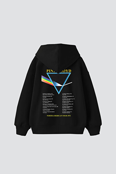 Bak Moda Hanorac negru oversize unisex cu imprimeu Pink Floyd V2