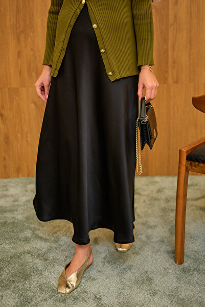 LOCCO Γυναικεία Σατέν Φούστα Μαύρη