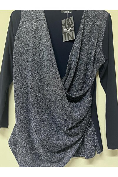 Javelin Collection Double Collar Navy Blue Silvery Bluse