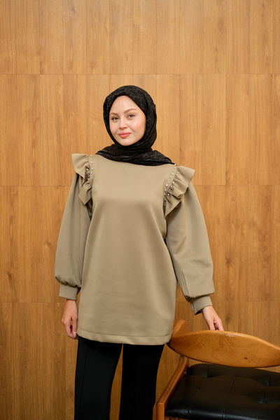 LOCCO Women's Ruffle Detail Stone Tunic Pistachio Green