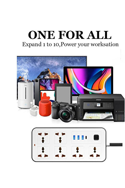 Eworld وصلة تمديد كهربائية مع حماية من زيادة التيار - 6 مقابس، 3 منافذ USB، منفذ واحد من النوع C، كابل بطول 2 متر، قابلة للتثبيت على الحائط