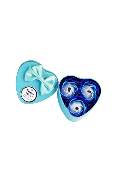 Tessero Cutie metalica in forma de inimioara cu 3 trandafiri, Tessero, albastru