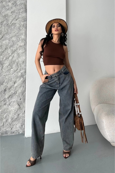 Queene Dreams Baggy Snow Wash Distressed Brown Jeans Trousers D2007