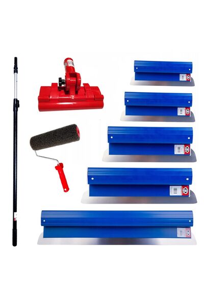 olejnik Set 5 gletiere profesionale, inox, 25, 40, 60, 80, 100 cm, suport, maner telescopic 1.2-2.2 m