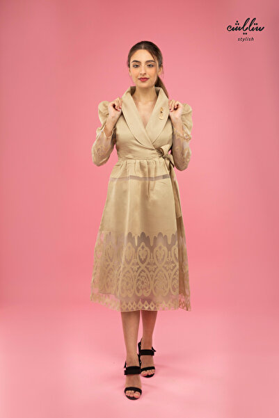 Stylish فستان ميدي راقي تصميم لف وياقة جاكيت