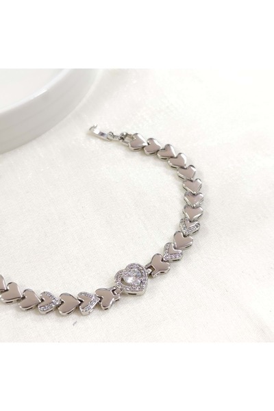 Güler Yüzlü Silver سوار قلب شوبينغ أبيض 17+3 سم