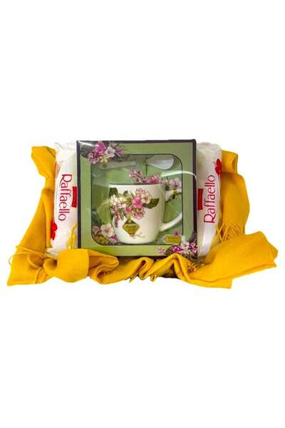 velve Καλάθι Boo με κεραμική κούπα και σετ κουταλιών, γυναικείο κασκόλ και πρ...