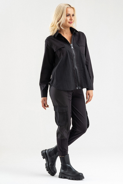 Bold & Young Women's Black Zippered Pocket Shirt Top – Long Sleeve Sporty Stylish Design