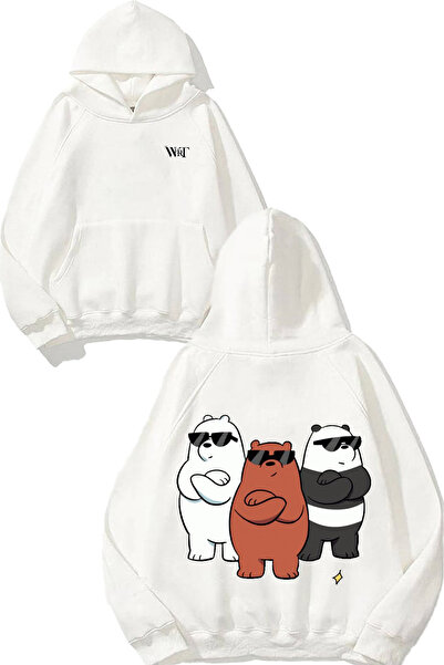 THEWERT Hanorac alb cu glugă cu imprimeu pe spate Kafadar Bears Glasses Design