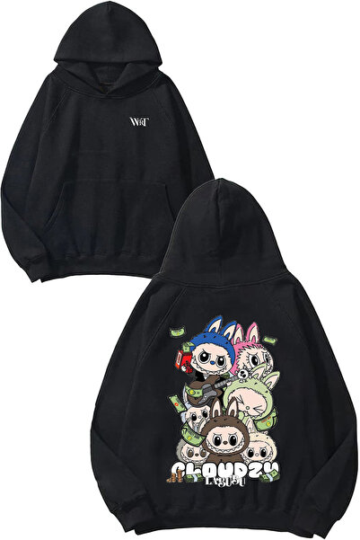 THEWERT Labubu Design Back Printed Black Hooded Sweatshirt