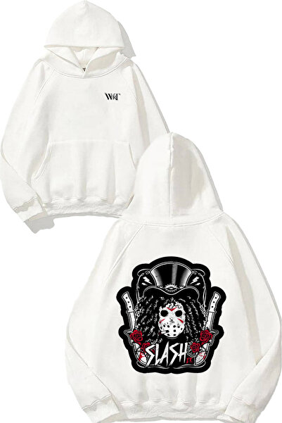 THEWERT Λευκό φούτερ με κουκούλα με στάμπα στο πίσω μέρος με σχέδιο Slasher R...