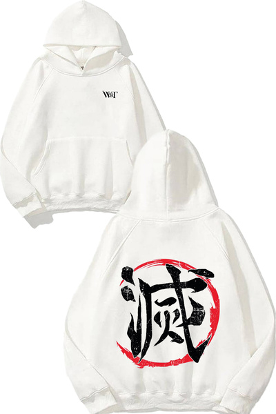 THEWERT Hanorac alb cu glugă cu imprimeu pe spate Demon Slayer Destroy Design