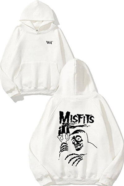 THEWERT Λευκό φούτερ με κουκούλα με στάμπα στην πλάτη The Misfits Design