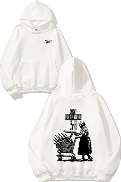 THEWERT Военна пазарска дизайн с печат на гърба бяла суитшърт с качулка