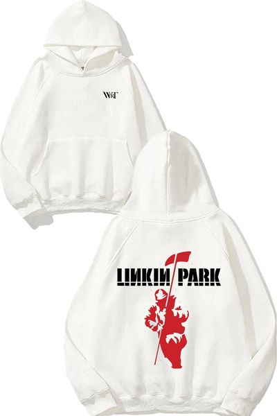 THEWERT سترة بيضاء بقلنسوة مطبوعة بتصميم لينكين بارك من بيجاتيناس