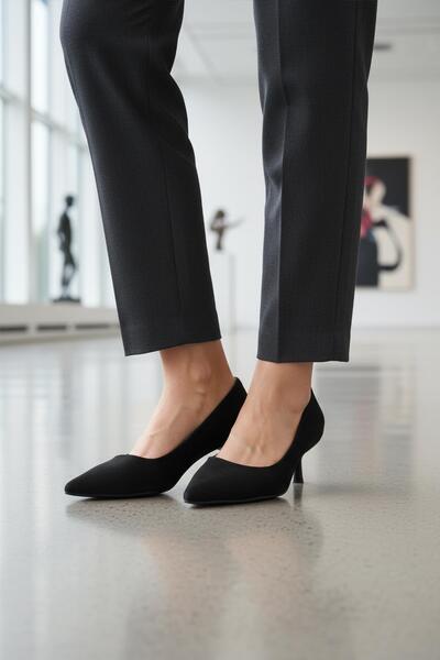 AYAKMOD 458343 Z Pantofi cu toc pentru femei din piele intoarsa neagra