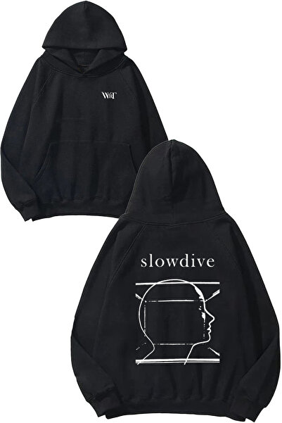 THEWERT سويت شيرت بقلنسوة أسود بتصميم كلاسيكي من Slowdive مطبوع على الظهر