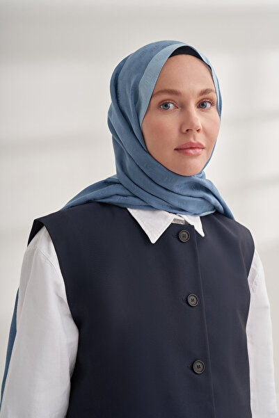 ARMANDA Dama desenli Monogram Şal - Kot Mavisi